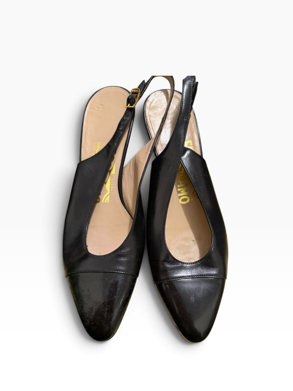 Vintage Salvatore Ferragamo Black Leather Slingback Heels size 6.5 AA